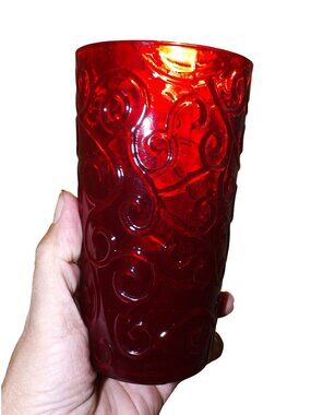 Tag Brand Ruby Red Drinking Glasses With Ribbed Scrolls Set Of 5 Discontinued
